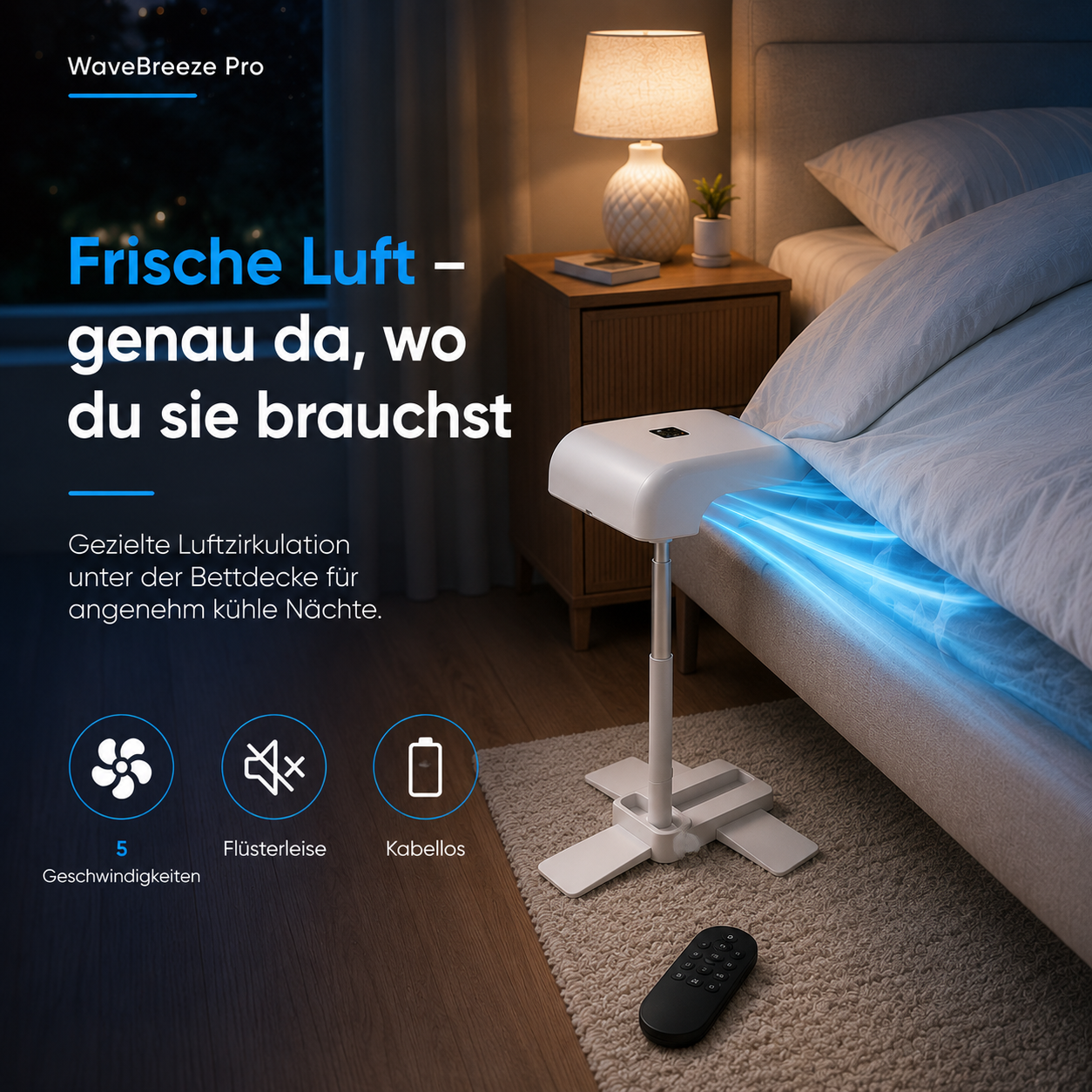 WaveBreeze Pro – Kabelloser Bettlüfter