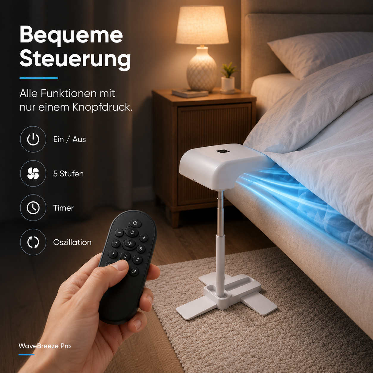 WaveBreeze Pro – Kabelloser Bettlüfter